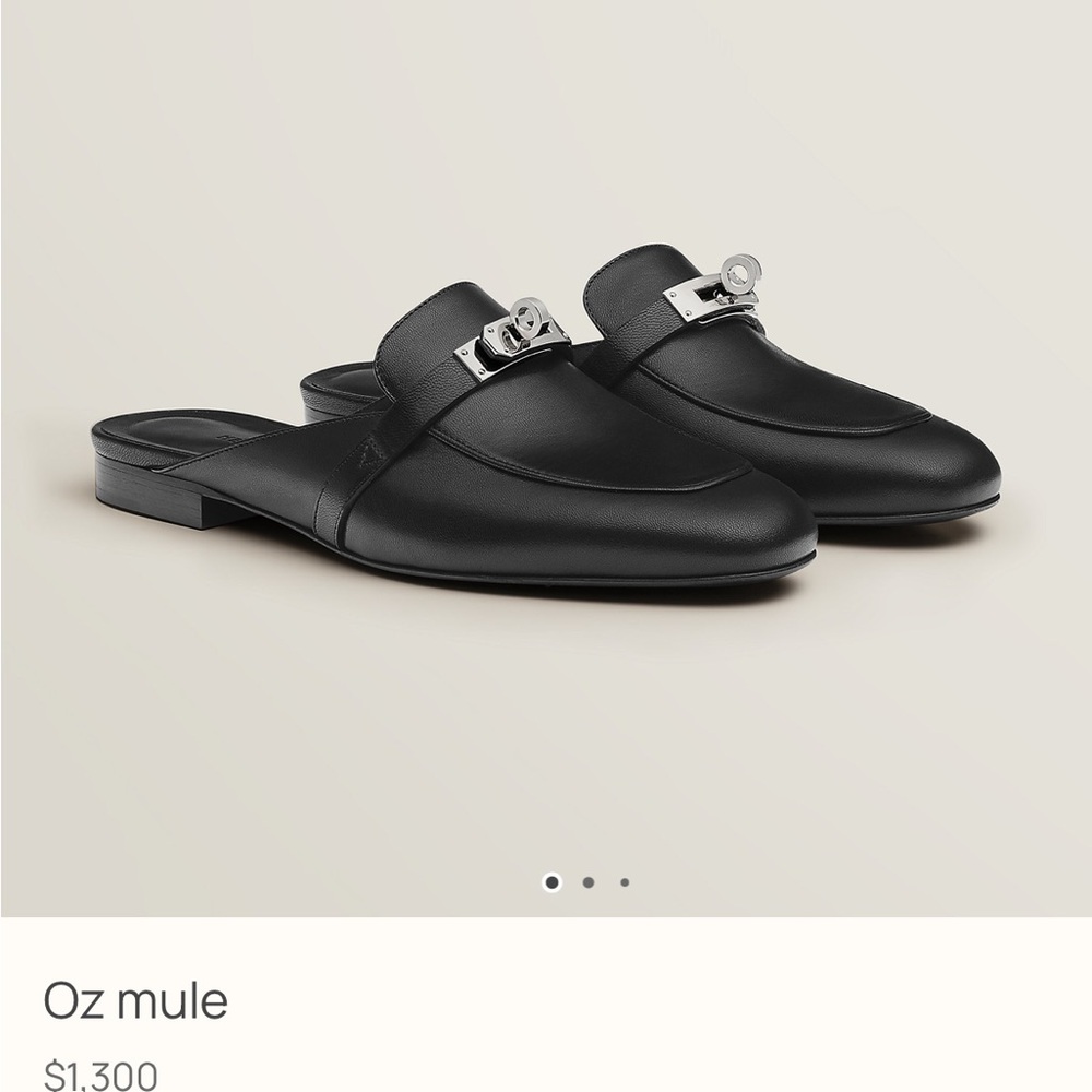 Hermes Black Leather Mules with Silver Buckle - Picture 7 of 7